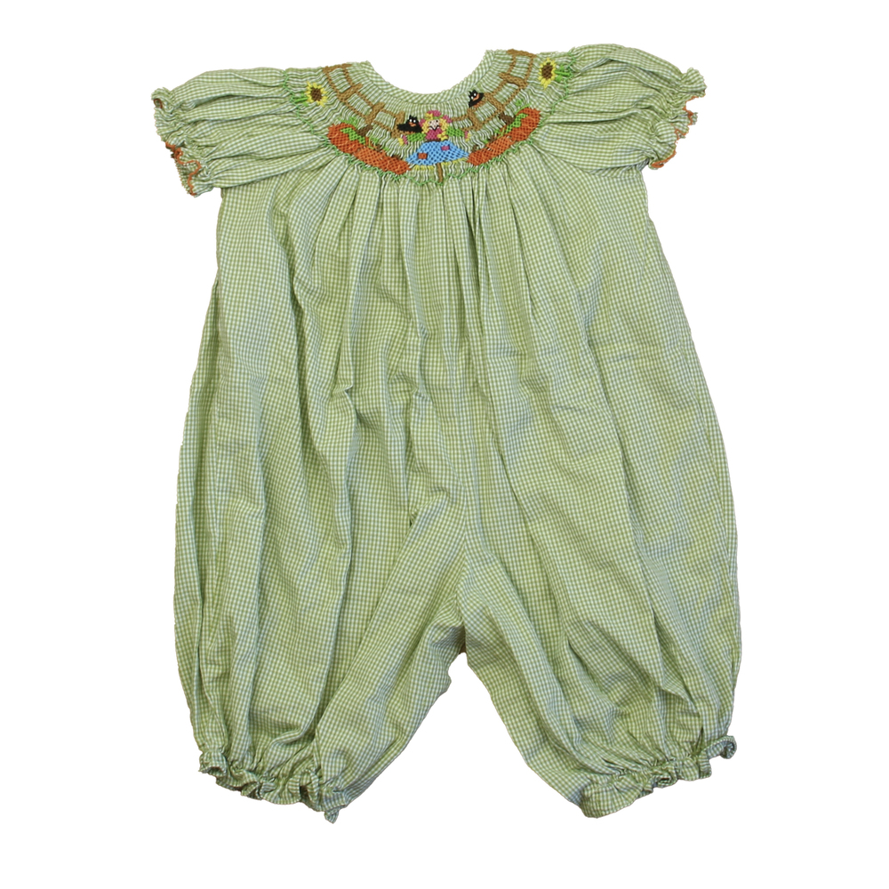Be Mine Girls Green | White Scarecrow Romper size: 6 Months